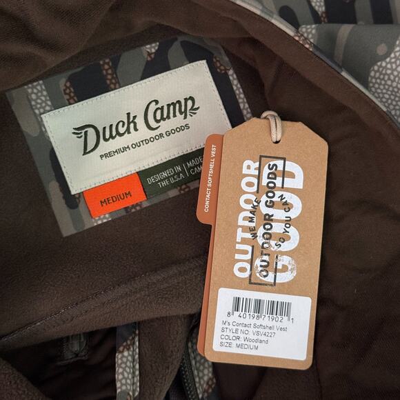 Duck Camp Vest Men Medium Ms Contact Softshell Woodland Camo Outdoor Hunting NEW - Picture 6 of 10